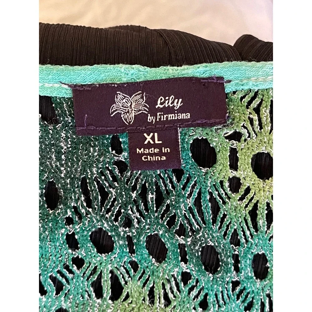 Lily by Firatoglu Tunic Tank Women XL Green Blue Excellent Crochet Sharkbite Hem - Picture 12 of 12